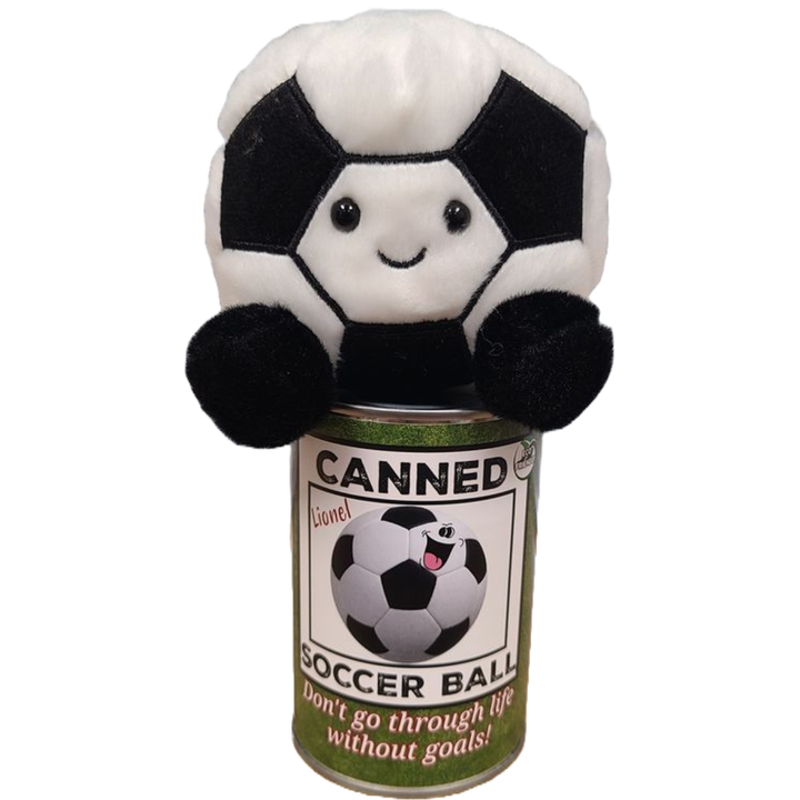 Canned Soccer Ball - Plush Sports Gift in Can w/Jokes: Pop Top Lid Canned Gifts Canned Soccer Ball - Plush Sports Gift in Can w/Jokes: Pop Top Lid Bonjour Fete - Party Supplies