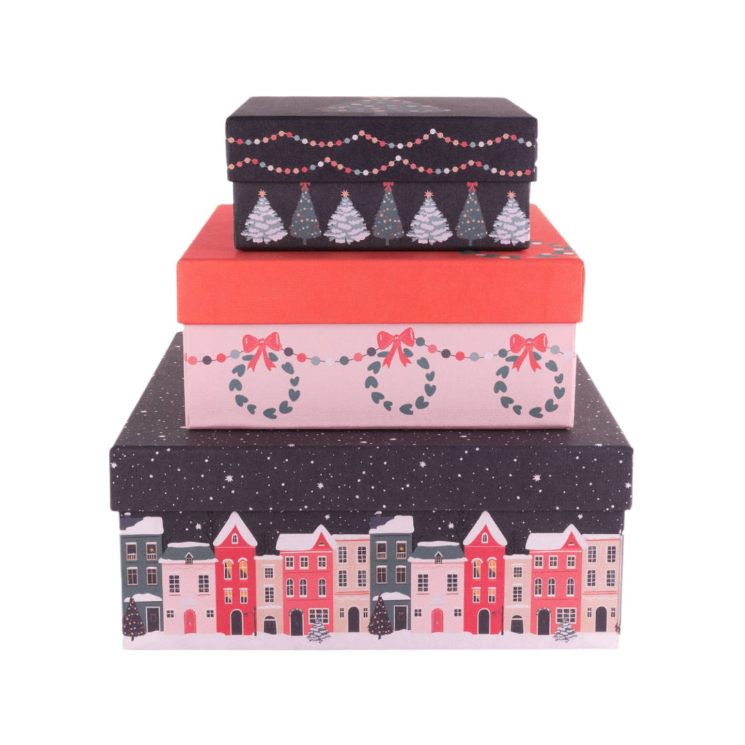 Holiday Village Gift Box Set Bonjour Fete Party Supplies Christmas Holiday Gift Wrapping