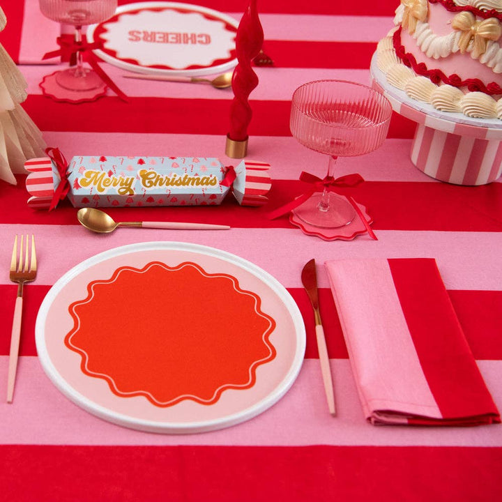 Red & Pink Striped Cotton Tablecloth Bonjour Fete Party Supplies Valentine's Day Party Supplies