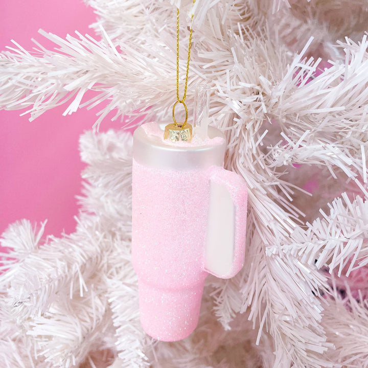 PINK GLITTER TUMBLER CHRISTMAS ORNAMENT Rock Paper Scissors Christmas Ornament Bonjour Fete - Party Supplies