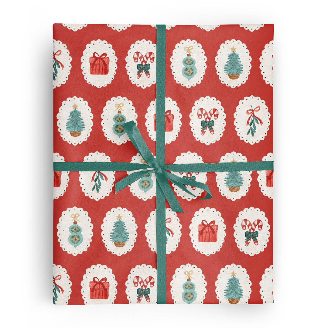 Red Cameo Christmas Wrapping Paper Bonjour Fete Party Supplies Christmas Holiday Gift Wrapping