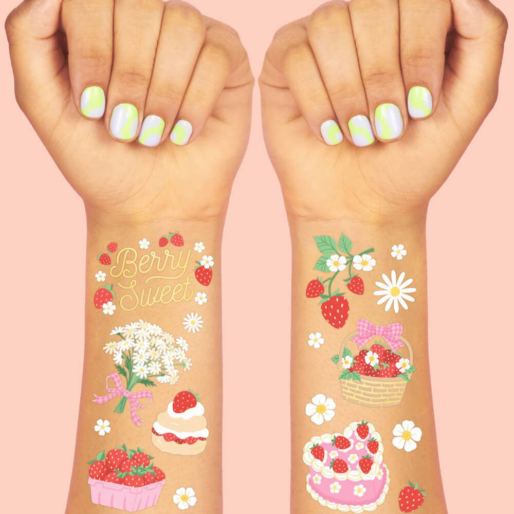 Strawberry Sweet Fruit Birthday Party Tattoos, Summer Picnic Petit Fetti Strawberry Sweet Fruit Birthday Party Tattoos, Summer Picnic Bonjour Fete - Party Supplies