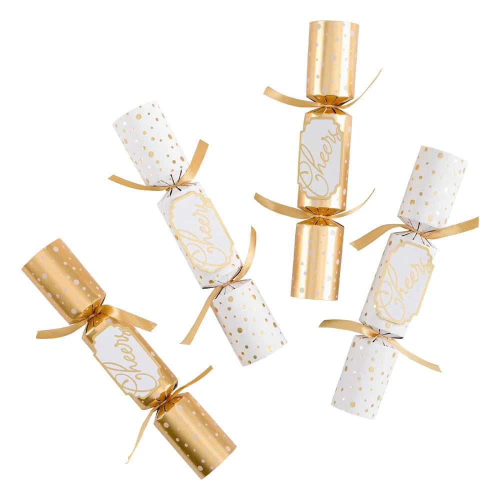 GOLD CHEERS CELEBRATION CRACKERS Caspari Christmas Holiday Crackers GOLD CHEERS CELEBRATION CRACKERS Bonjour Fete - Party Supplies