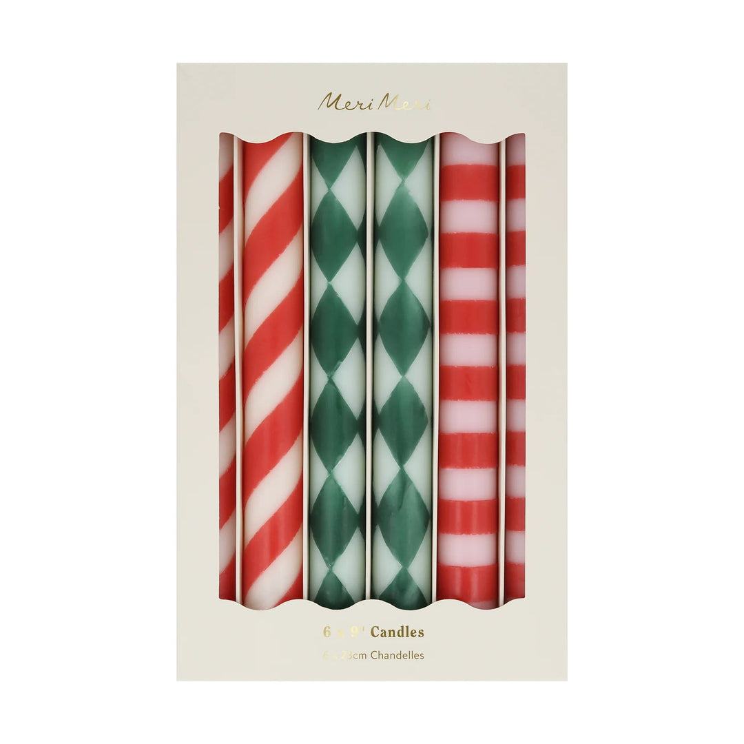 FESTIVE STRIPE TABLE CANDLES Meri Meri Bonjour Fete - Party Supplies