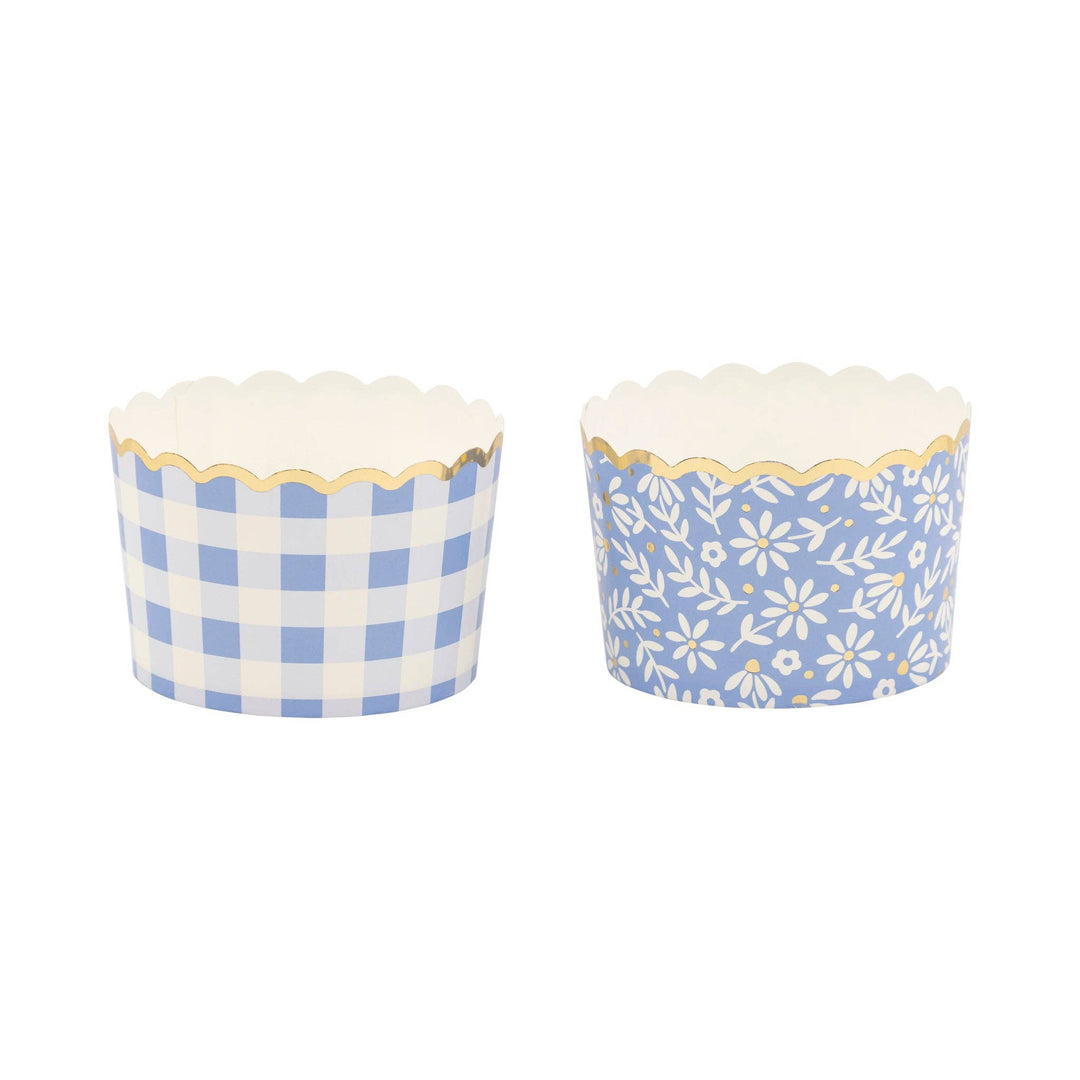 PLJC2054 - JUMBO Foiled Blue Gingham Floral Baking Cup My Mind’s Eye PLJC2054 - JUMBO Foiled Blue Gingham Floral Baking Cup Bonjour Fete - Party Supplies