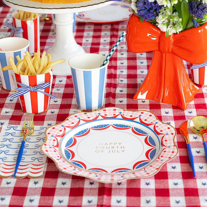 PALISADES BLUE SIGNATURE CABANA STRIPE CUPS Bonjour Fete Cups PALISADES BLUE SIGNATURE CABANA STRIPE CUPS Bonjour Fete - Party Supplies