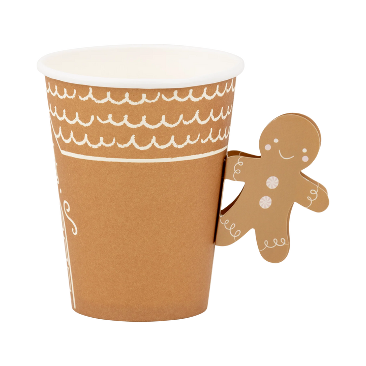 GINGERBREAD HANDLED PAPER CUPS My Mind’s Eye Christmas Holiday Party Supplies Bonjour Fete - Party Supplies