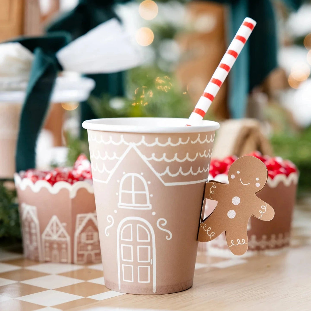 GINGERBREAD HANDLED PAPER CUPS My Mind’s Eye Christmas Holiday Party Supplies Bonjour Fete - Party Supplies