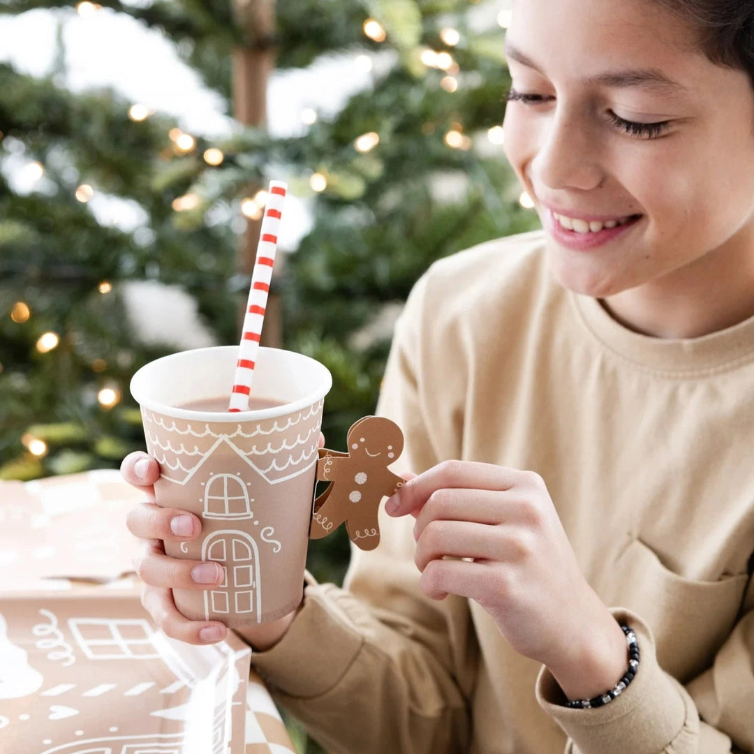 GINGERBREAD HANDLED PAPER CUPS My Mind’s Eye Christmas Holiday Party Supplies Bonjour Fete - Party Supplies