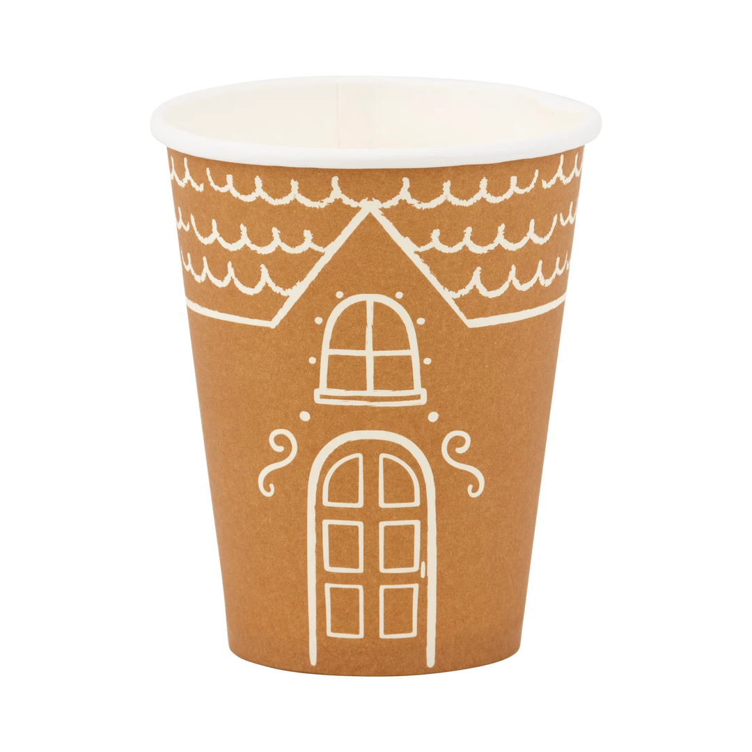 GINGERBREAD HANDLED PAPER CUPS My Mind’s Eye Christmas Holiday Party Supplies Bonjour Fete - Party Supplies