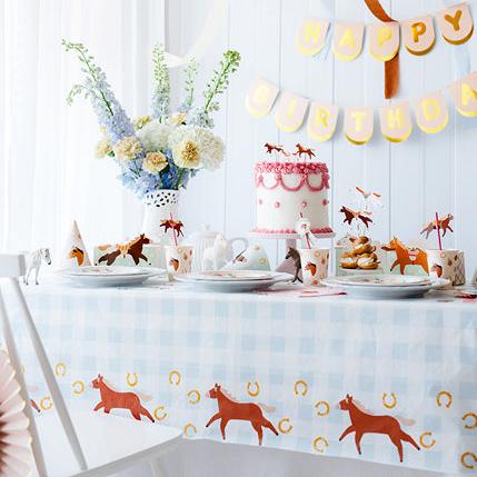 GINGHAM HORSES PAPER TABLECLOTH Party Deco Table Covers & Placemats Bonjour Fete - Party Supplies