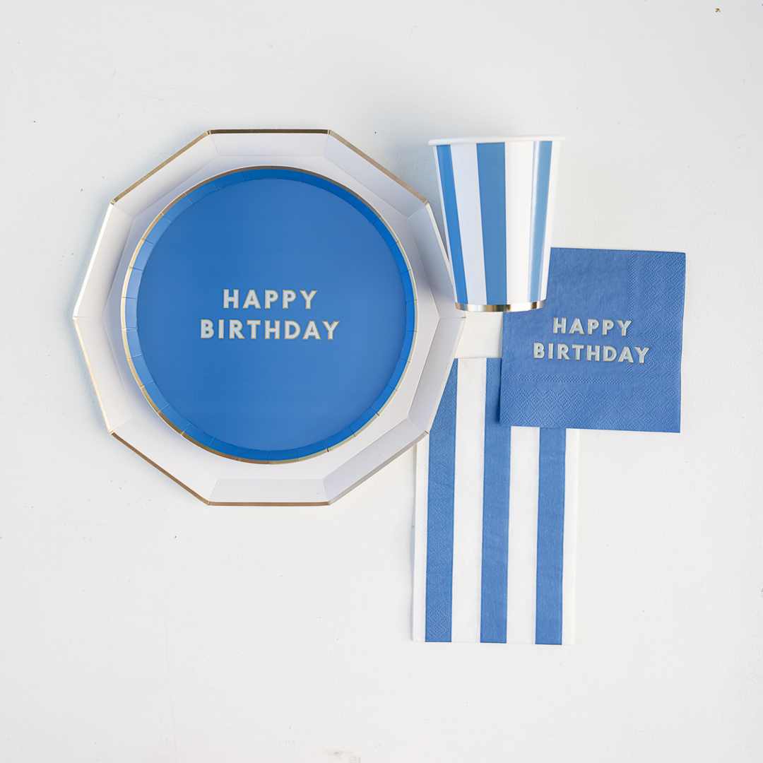 PALISADES BLUE SIGNATURE HAPPY BIRTHDAY SMALL PLATES Bonjour Fete Plates PALISADES BLUE SIGNATURE HAPPY BIRTHDAY SMALL PLATES Bonjour Fete - Party Supplies