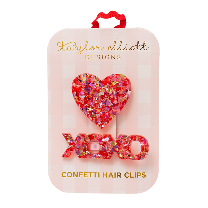 HEART XOXO HAIR CLIPS Taylor Elliott Designs Kid's hair Bonjour Fete - Party Supplies