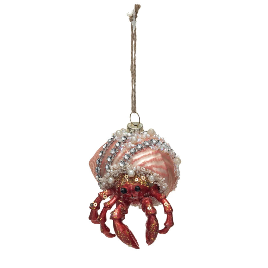 HERMIT CRAB GLASS ORNAMENT Creative Co-op Christmas Ornament Bonjour Fete - Party Supplies