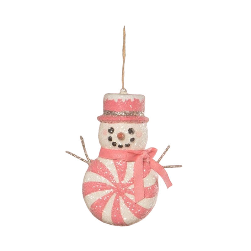 Hot Pink Peppermint Snowman Ornament by Bethany Lowe Designs Quirks! Christmas Hot Pink Peppermint Snowman Ornament by Bethany Lowe Designs Bonjour Fete - Party Supplies