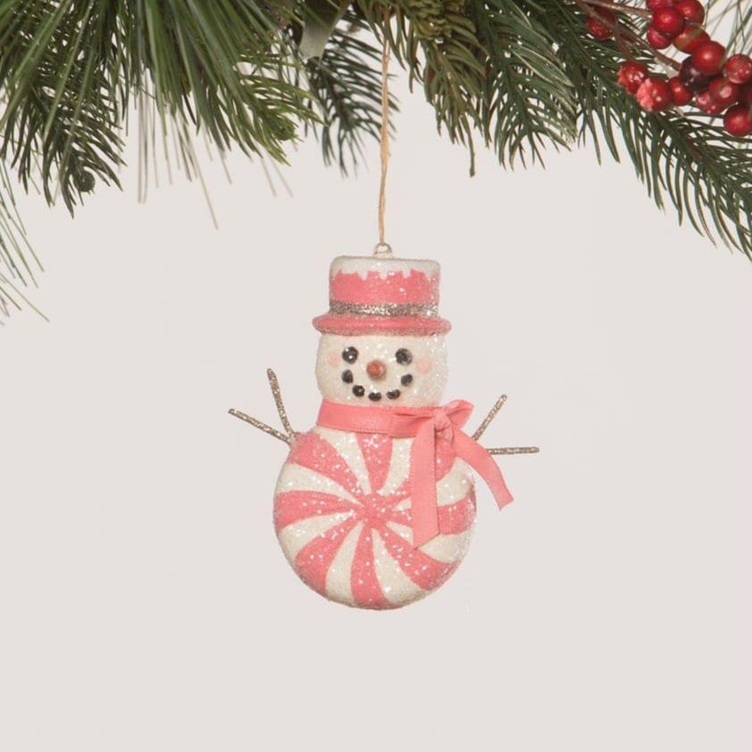 Hot Pink Peppermint Snowman Ornament by Bethany Lowe Designs Quirks! Christmas Hot Pink Peppermint Snowman Ornament by Bethany Lowe Designs Bonjour Fete - Party Supplies