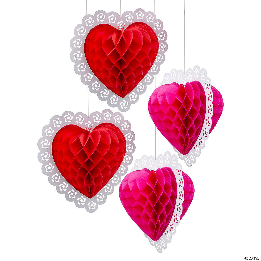 LARGE VALENTINE HEART HONEYCOMB HANGING DECORATIONS Fun Express Valentine's Day Decor LARGE VALENTINE HEART HONEYCOMB HANGING DECORATIONS Bonjour Fete - Party Supplies