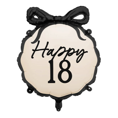 HAPPY 18 BLACK BOW FOIL BALLOON Party Deco Balloon HAPPY 18 BLACK BOW FOIL BALLOON Bonjour Fete - Party Supplies