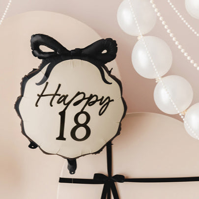 HAPPY 18 BLACK BOW FOIL BALLOON Party Deco Balloon HAPPY 18 BLACK BOW FOIL BALLOON Bonjour Fete - Party Supplies