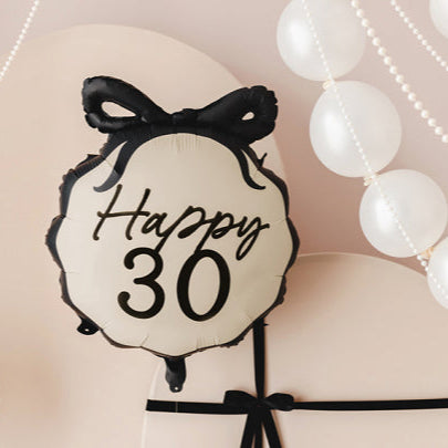 HAPPY 30 BLACK BOW FOIL BALLOON Party Deco Balloons HAPPY 30 BLACK BOW FOIL BALLOON Bonjour Fete - Party Supplies