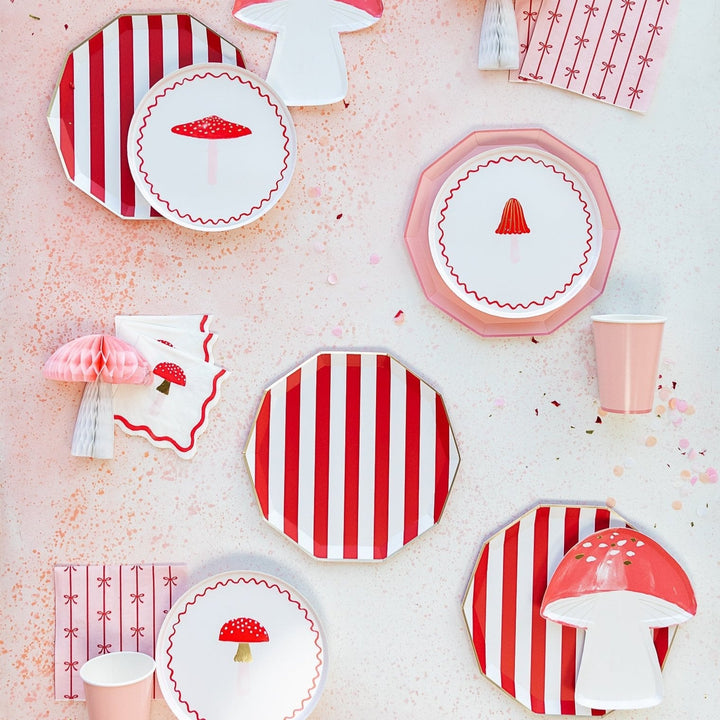 CHERRY RED SIGNATURE CABANA STRIPE PLATES Bonjour Fete Plates Bonjour Fete - Party Supplies