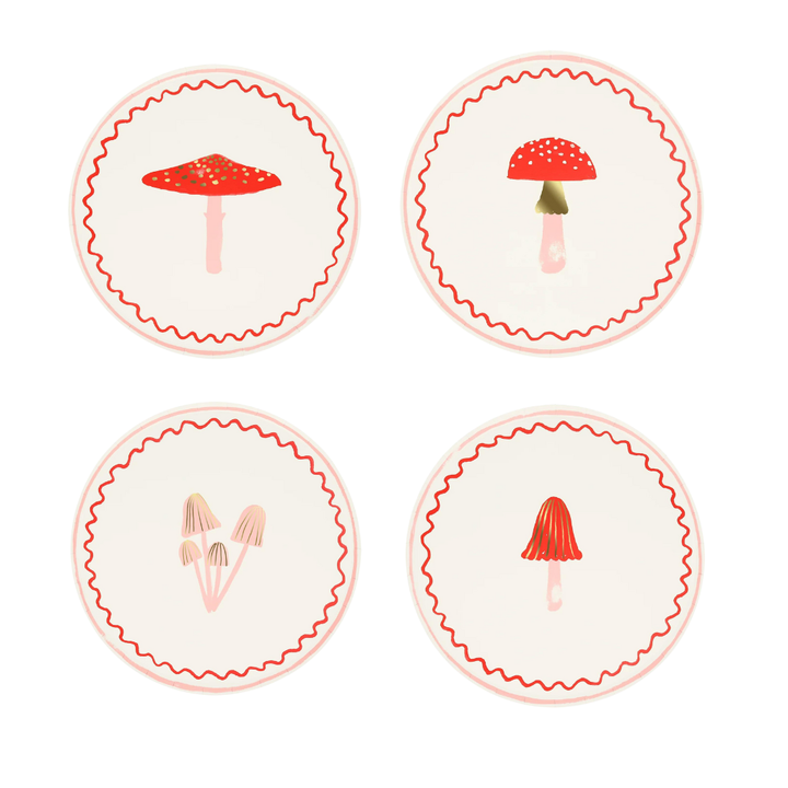 MUSHROOM SIDE PLATES Meri Meri Christmas Holiday Party Supplies Bonjour Fete - Party Supplies