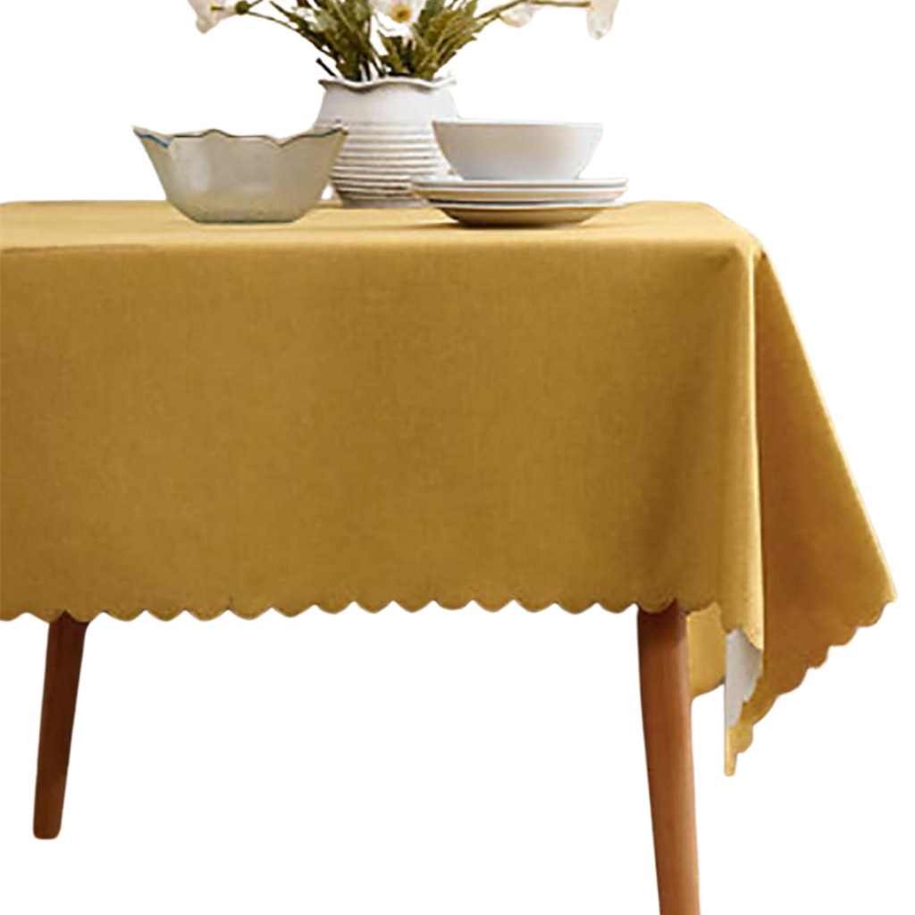 MUSTARD YELLOW SCALLOPED TABLECLOTH Fennco Styles Table Covers & Placemats MUSTARD YELLOW SCALLOPED TABLECLOTH Bonjour Fete - Party Supplies