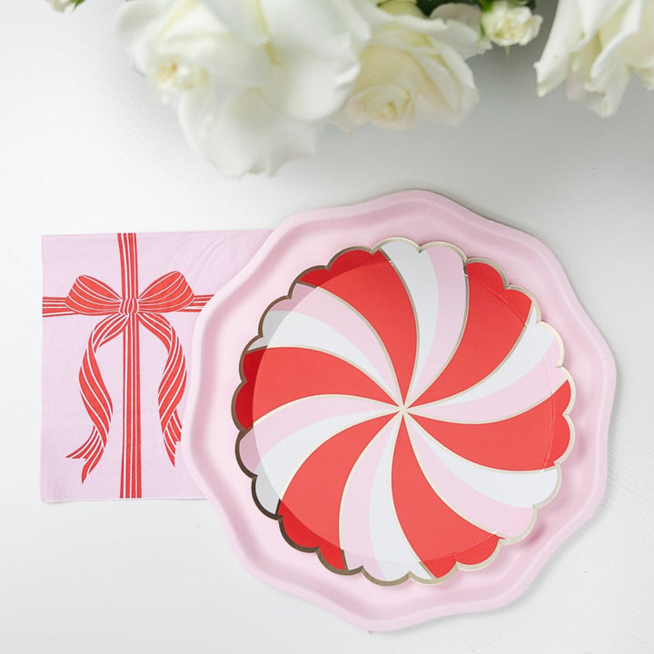 CHRISTMAS PEPPERMINT CANDY SMALL SCALLOPED PLATES Bonjour Fete Plates Bonjour Fete - Party Supplies