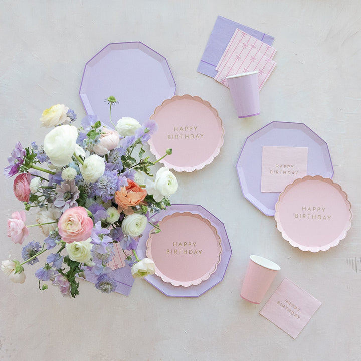 PETAL PINK SIGNATURE HAPPY BIRTHDAY SMALL PLATES Bonjour Fete Bonjour Fete - Party Supplies