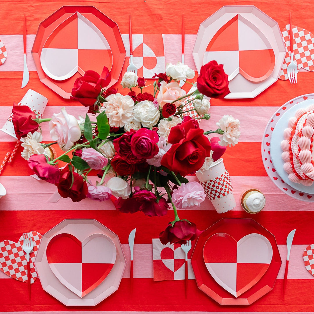 RED & PINK STRIPED COTTON TABLECLOTH Oh It's Perfect Table Covers & Placemats Bonjour Fete - Party Supplies