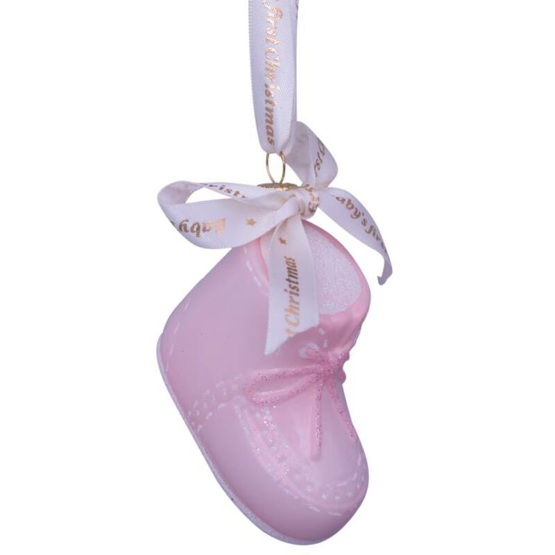 PINK BABY SNOW BOOT GLASS ORNAMENT Vondels Christmas Ornament Bonjour Fete - Party Supplies