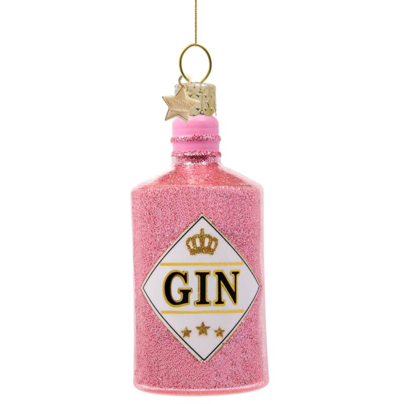 PINK GIN BOTTLE GLASS ORNAMENT Vondels Christmas Ornament Bonjour Fete - Party Supplies