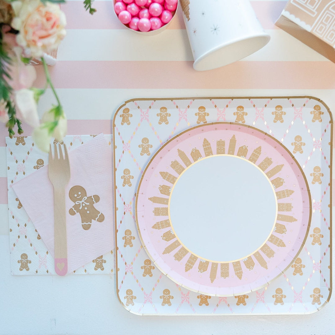 PINK GINGERBREAD LARGE PLATES Bonjour Fete Plates PINK GINGERBREAD LARGE PLATES Bonjour Fete - Party Supplies