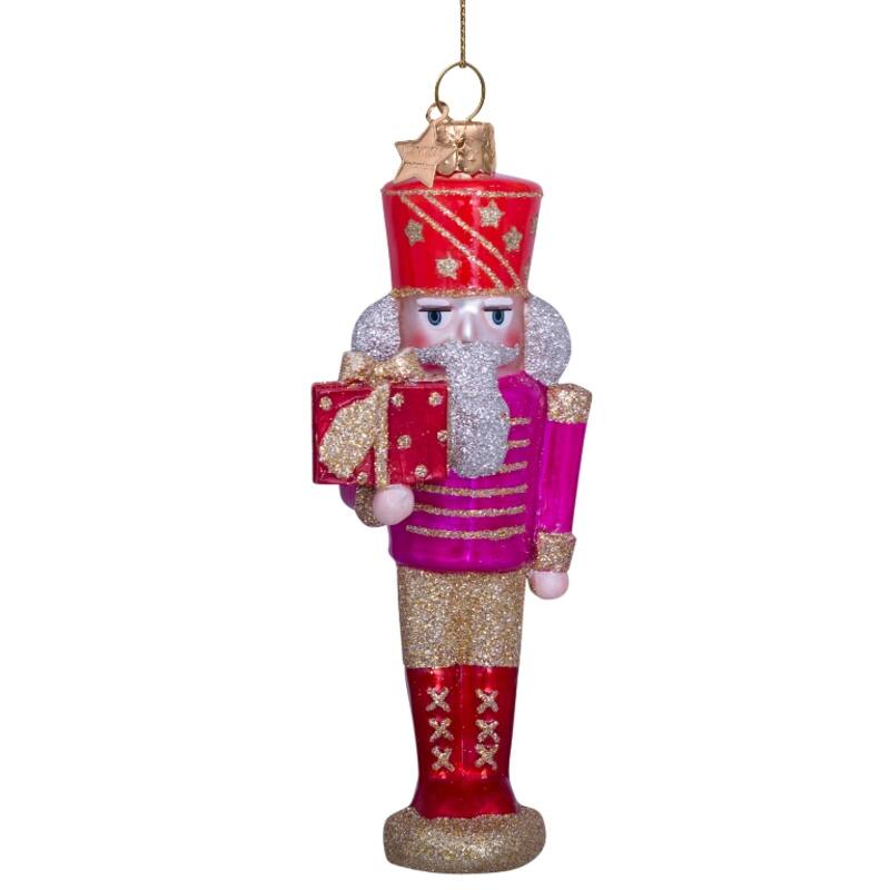 PINK NUTCRACKER GLASS ORNAMENT Vondels Christmas Ornament Bonjour Fete - Party Supplies