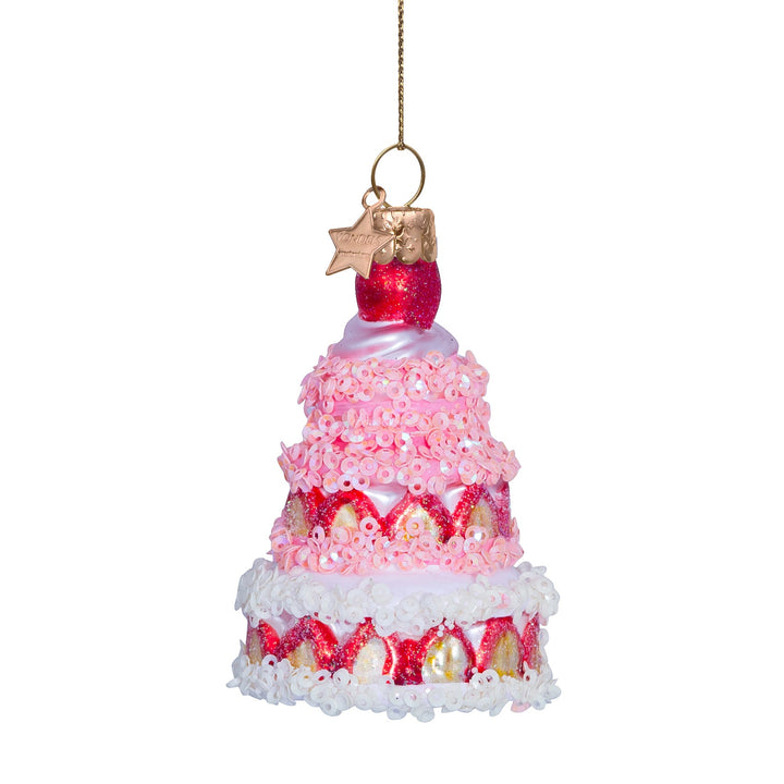 STRAWBERRY CAKE GLASS ORNAMENT