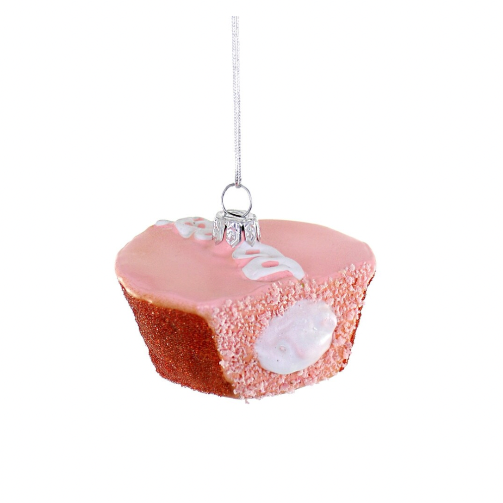 PINK CUPCAKE GLASS ORNAMENT BY CODY FOSTER