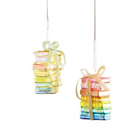 RAINBOW BOOKS GLASS ORNAMENT BY GLITTERVILLE One Hundred 80 Degrees Christmas Ornament Bonjour Fete - Party Supplies