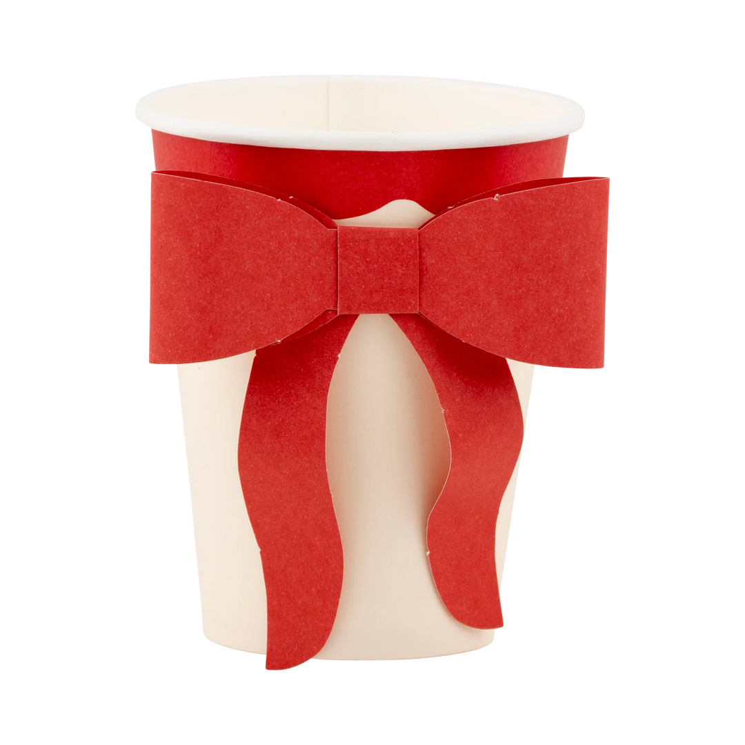 RED & PINK BOW PAPER CUPS My Mind’s Eye Christmas Holiday Party Supplies Bonjour Fete - Party Supplies