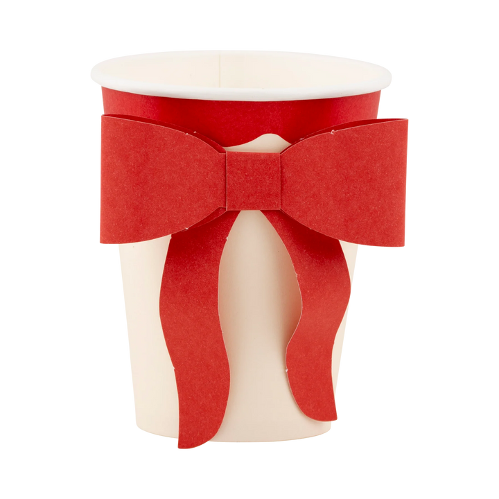 RED & PINK BOW PAPER CUPS My Mind’s Eye Christmas Holiday Party Supplies Bonjour Fete - Party Supplies