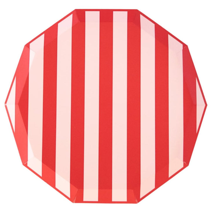 PINK & RED SIGNATURE CABANA STRIPE PLATES Bonjour Fete Plates PINK & RED SIGNATURE CABANA STRIPE PLATES Bonjour Fete - Party Supplies