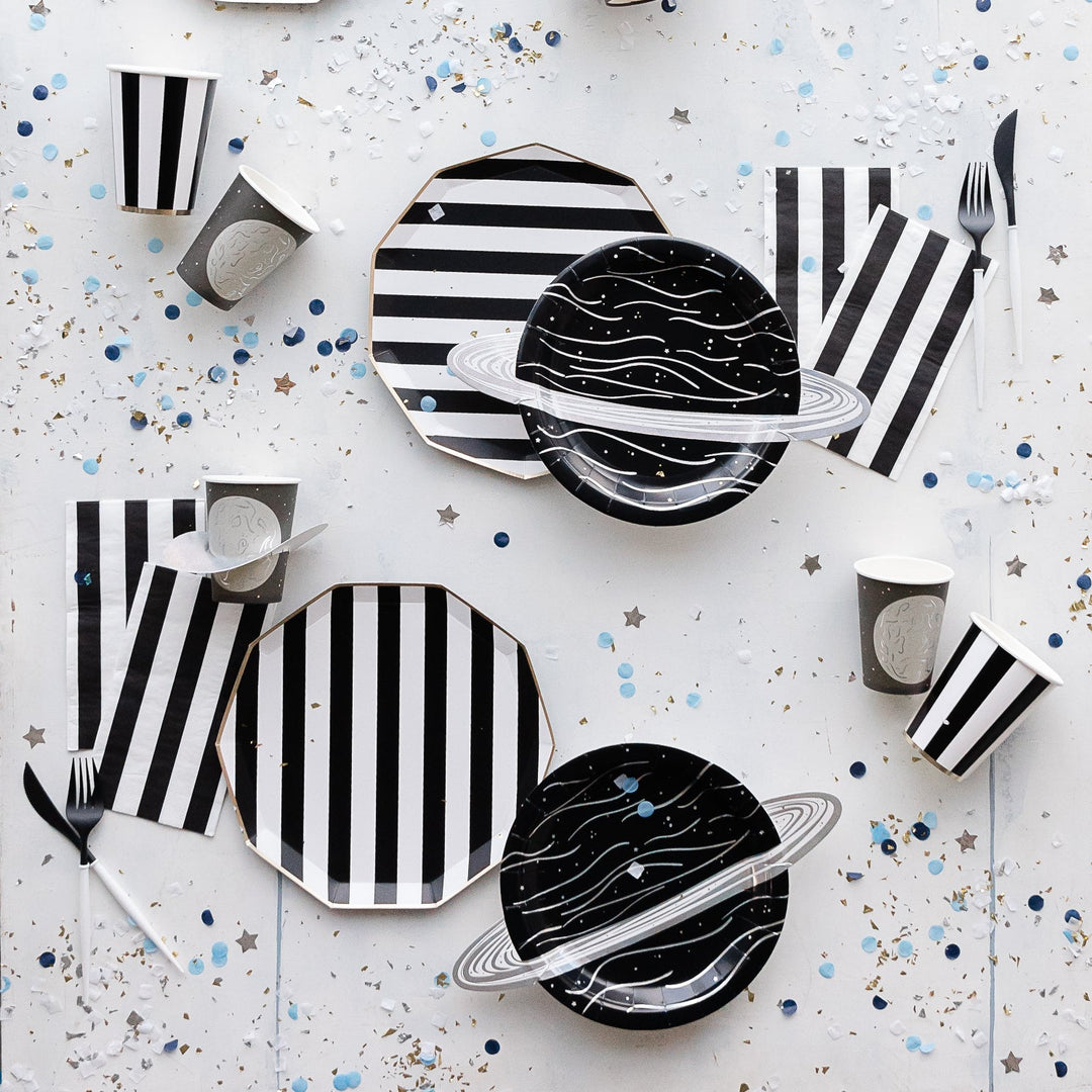 BLACK NOIR CABANA STRIPE CUPS Bonjour Fete Cups Bonjour Fete - Party Supplies