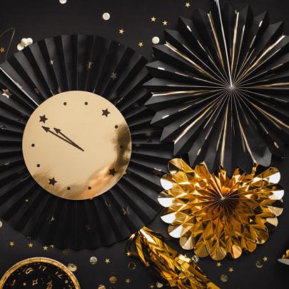 BLACK & GOLD CLOCK PARTY FANS Party Deco New Year's Eve BLACK & GOLD CLOCK PARTY FANS Bonjour Fete - Party Supplies