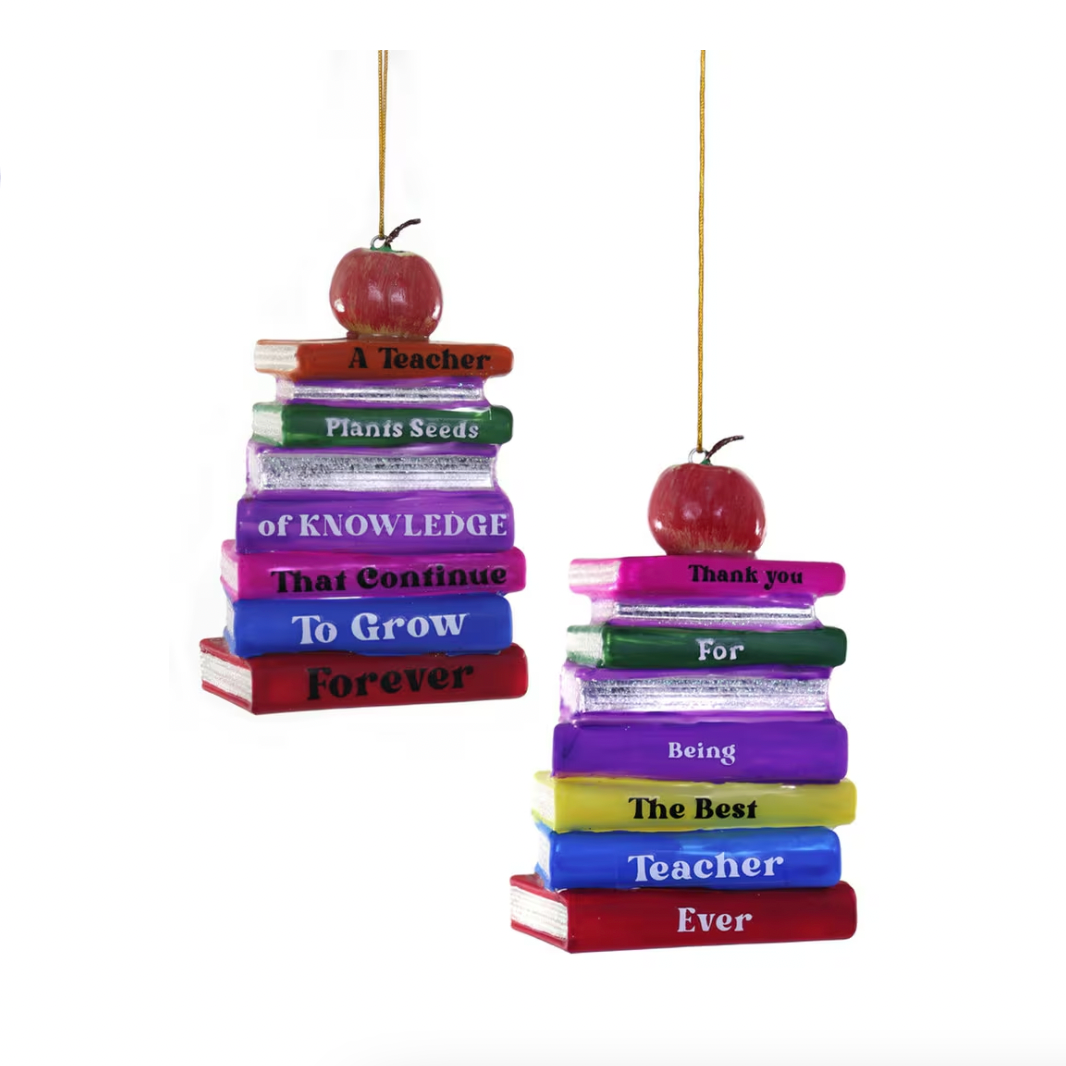 STACK OF BOOKS GLASS ORNAMENT BY CODY FOSTER Cody Foster Co. Christmas Ornament Bonjour Fete - Party Supplies