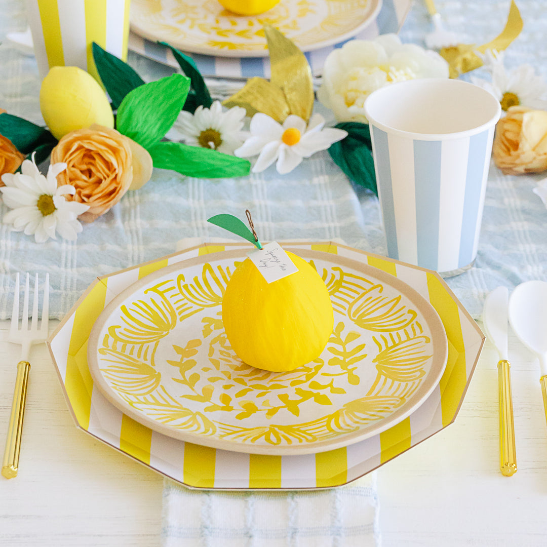 SOLEIL YELLOW CABANA SIGNATURE STRIPE PLATES Bonjour Fete Plates Bonjour Fete - Party Supplies