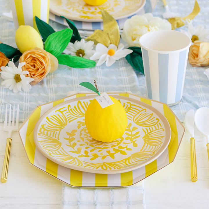 SOLEIL YELLOW CABANA SIGNATURE STRIPE PLATES Bonjour Fete Plates Bonjour Fete - Party Supplies