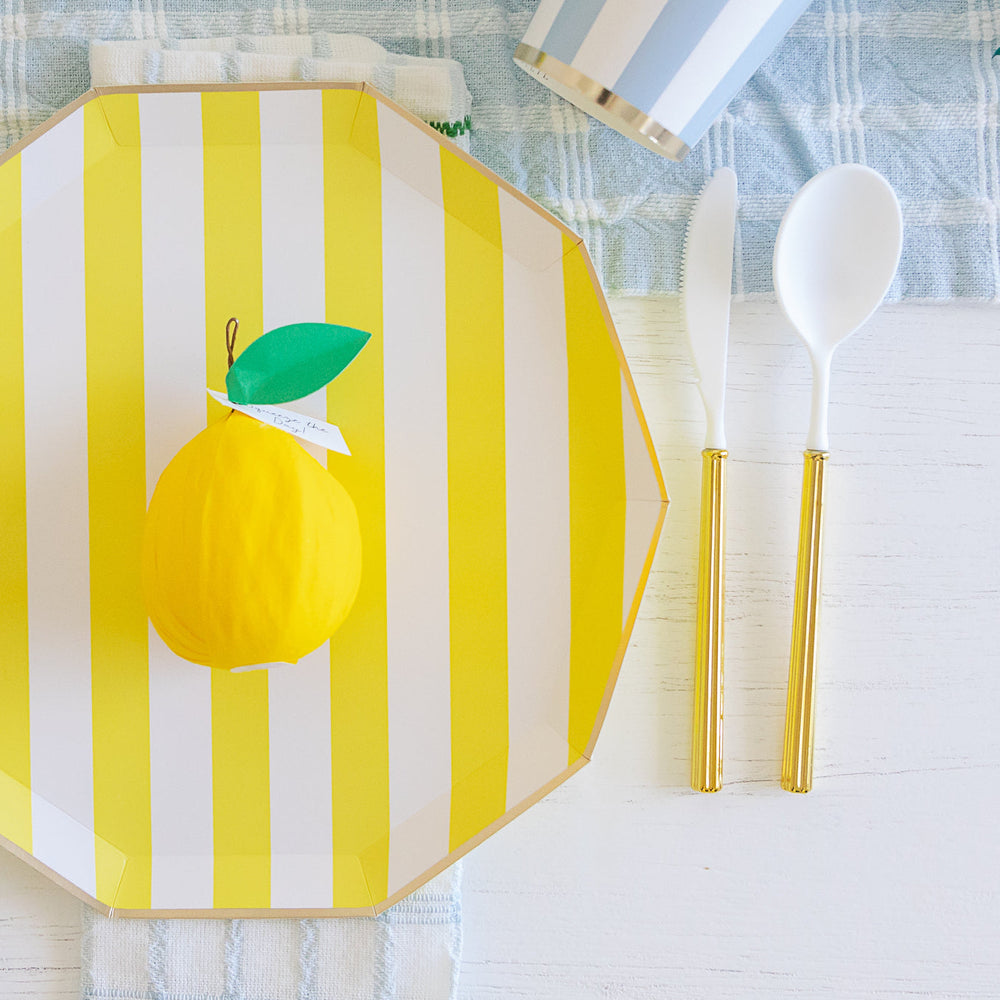 SOLEIL YELLOW CABANA SIGNATURE STRIPE PLATES Bonjour Fete Plates Bonjour Fete - Party Supplies