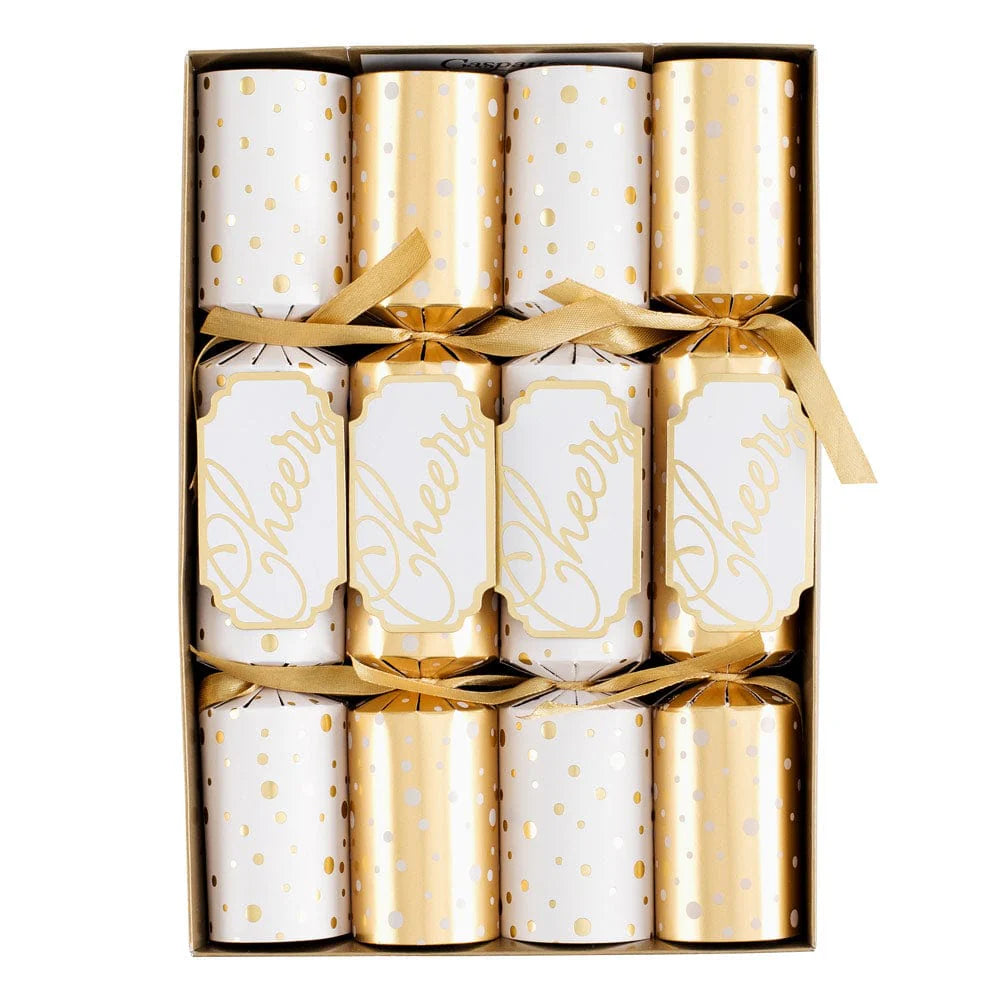 GOLD CHEERS CELEBRATION CRACKERS Caspari Christmas Holiday Crackers GOLD CHEERS CELEBRATION CRACKERS Bonjour Fete - Party Supplies