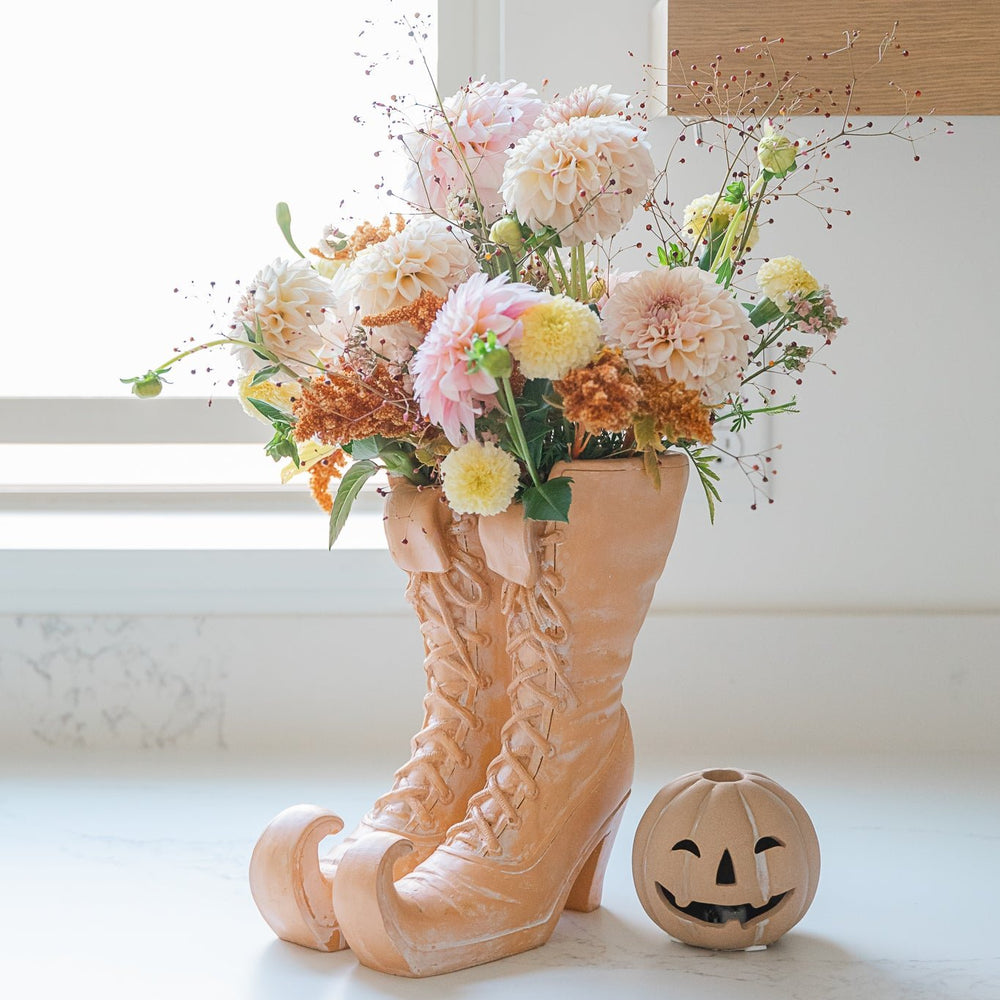 FAUX TERRACOTTA WITCH BOOT CONTAINER Transpac Halloween Home Decor Bonjour Fete - Party Supplies