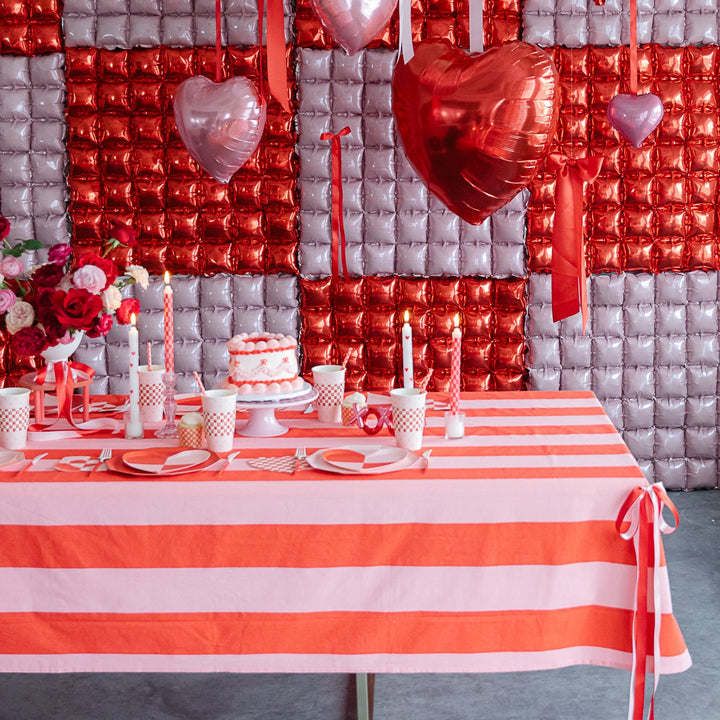 RED & PINK STRIPED COTTON TABLECLOTH Oh It's Perfect Table Covers & Placemats Bonjour Fete - Party Supplies