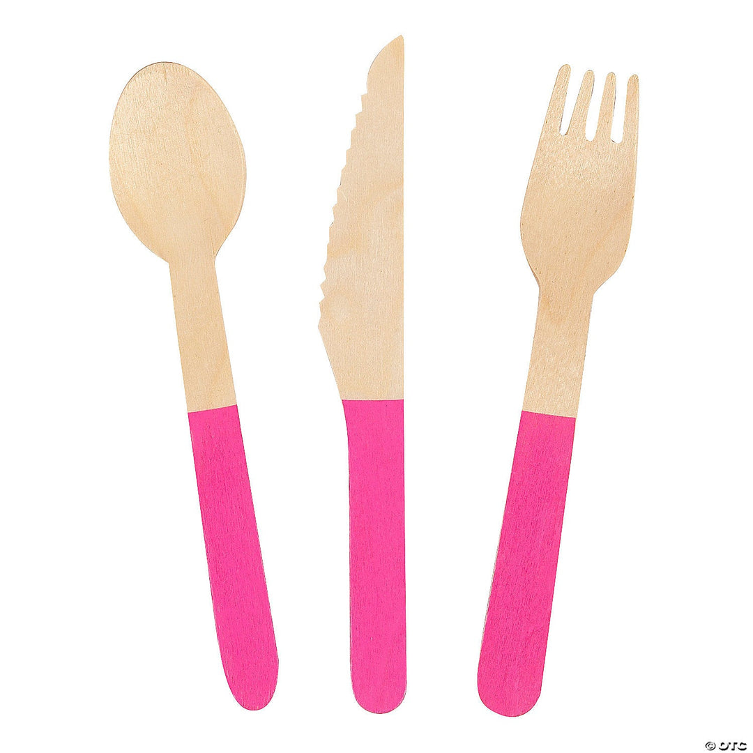 HOT PINK WOODEN CUTLERY Fun Express Cutlery HOT PINK WOODEN CUTLERY Bonjour Fete - Party Supplies